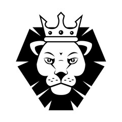 head of lion king with crown front monochrome