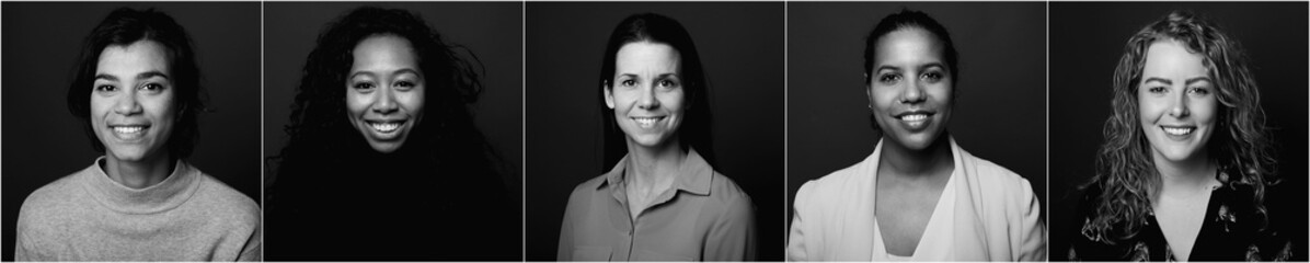 Black and white portraits of different women