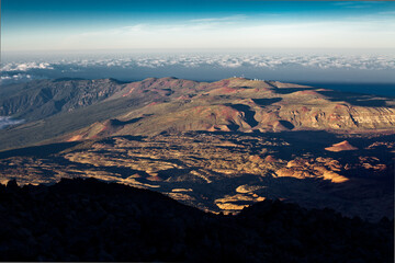 Mountain landscape of Atlantic island. Beautiful view from volcano Teide, Tenerife, Canary Islands, Spain