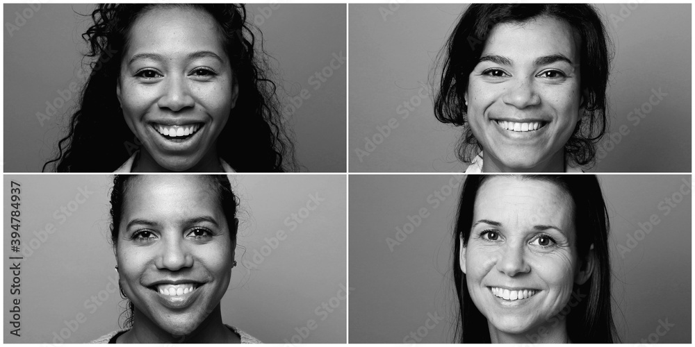 Sticker Black and white portraits of different women