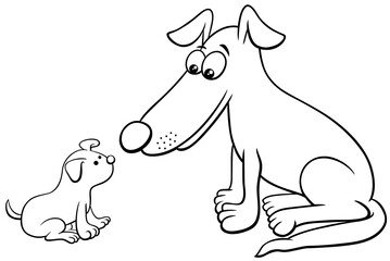 Obraz premium puppy and dog cartoon animal characters coloring book page