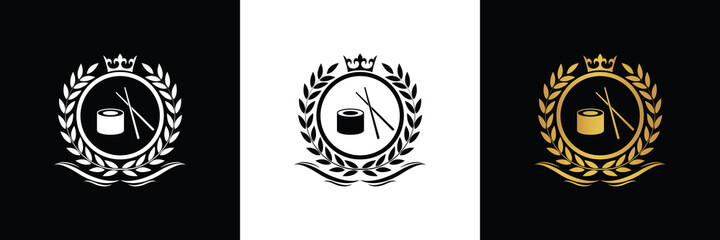 sushi logo template luxury royal restaurant vector company decorative emblem with crown	
