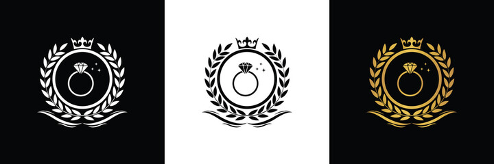 jewelry logo template luxury royal vector ring company decorative emblem with crown	
