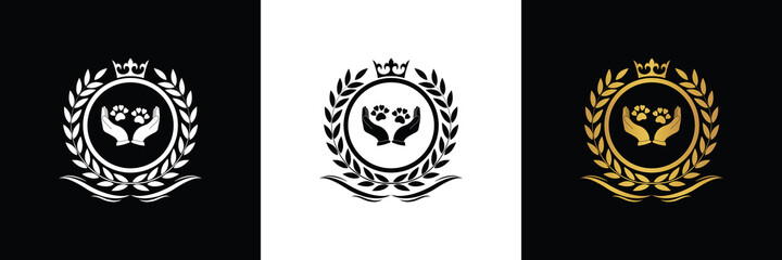 Animal care and protect clinic logo template luxury royal vector company decorative emblem with crown	
