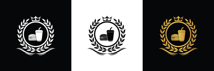fast food restaurant logo template luxury royal food vector company decorative emblem with crown	
