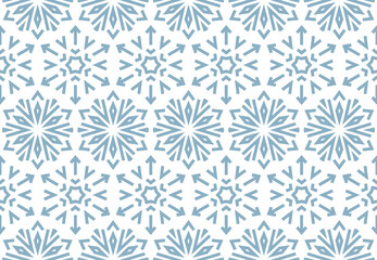 Abstract geometric pattern with lines, snowflakes. A seamless vector background. White and blue texture. Graphic modern pattern