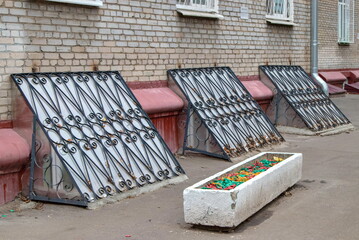 Architectural details of a fragment of a building built in the sixties of the twentieth century in the USSR