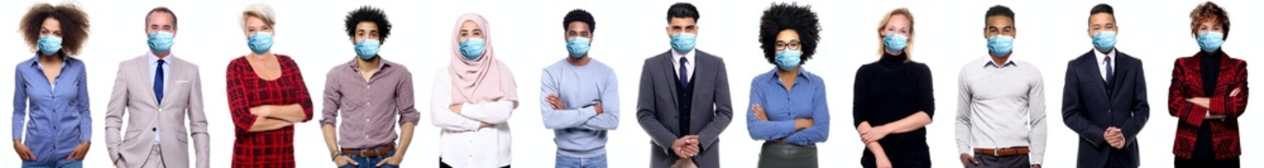 Beautiful different people wearing a mouth mask