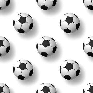 Football balls seamless patternbackground. Heap of classic black and white soccer balls. Realistic vector background