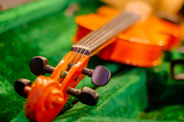 Classic violin on open box