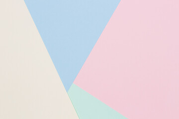 Abstract colored paper texture background. Minimal geometric shapes and lines in light blue, pink,...