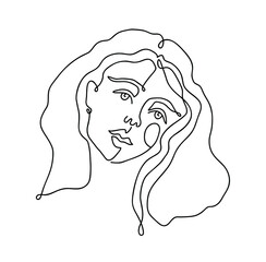 Girl isolated on white background. Continuous line drawing. Creative freehand style. Hand drawn artwork. Minimalist, minimal art. Poster, print, wallpaper, banner. Black and white. Logo, label