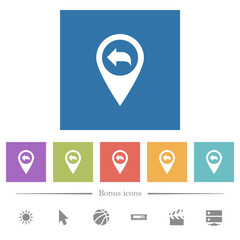 Previous GPS map location flat white icons in square backgrounds