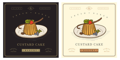 Custrard cream cake brownie vintage illustration