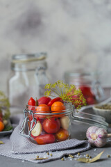 Ingredients for making healthy vegetarian food. Pickled Vegetables. Tomatoes being prepared for preserving. Clean eating, vegetarian food concept
