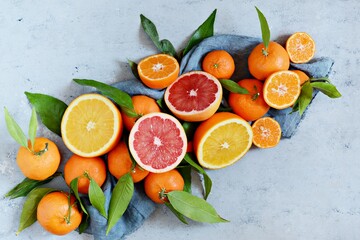 Citrus fruits orange, lemon, grapefruit, mandarin, lime. Fresh fruits. Mixed fruits background. Healthy eating, dieting, healthy breakfast. Background of healthy fresh fruits. 