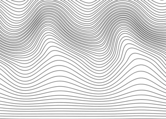 Striped wavy background of thin black lines on a white background.Abstract vector illustration. Geometric art