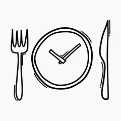 Food clock doodle vector icon. Drawing sketch illustration hand drawn line eps10