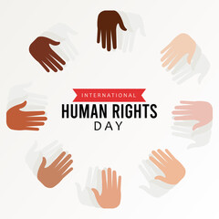 Obraz premium human rights day poster with interracial hands palms