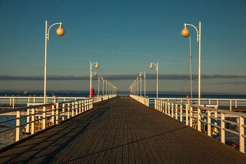 Naklejka premium Pier in Jurata during sunny day. Poland, Pomorskie .