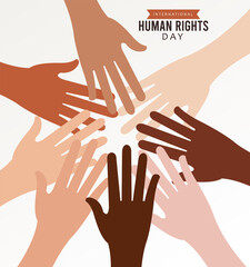 human rights day poster with interracial hands around