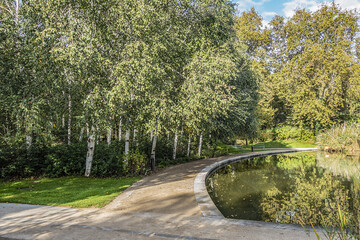 Park of Bercy (Parc de Bercy) is a large (covered 14 hectares) and varied Public Park in Paris located along the Rive Droite. Paris France.