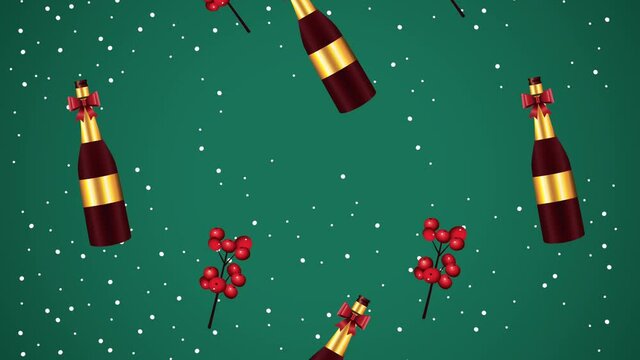 happy merry christmas pattern with champagne bottles