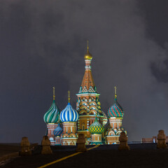 Fototapeta na wymiar Red Square and St. Basil's Cathedral in beautiful christmas illumination