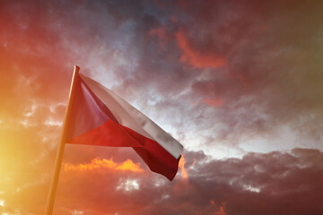 Flag of the Czech Republic flying in the wind with flag pole, 3D rendering