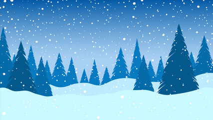 Winter landscape. Falling snow. Christmas background. Vector illustration