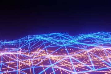 Big data analysis futuristic concept with network mesh and artificial intelligence, 3D rendering