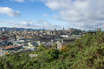 Fototapeta na wymiar Beautiful wide-angle view City of Edinburgh from Calton Hill, Edinburgh, Scotland