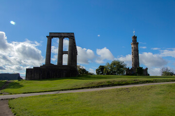 Amazing view of the National Monument of Scotland and Nelson Monument Edinburgh