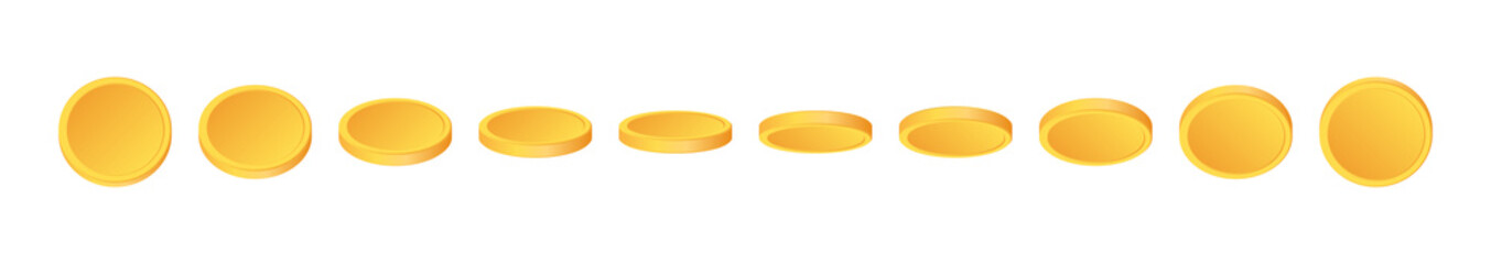 Set of rotating gold coins. 3d dollar coins. Golden money set.