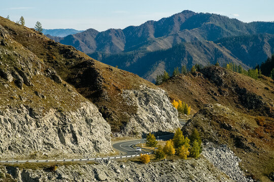 The altai mountains. landscape of nature on the Altai mountains and in the gorges between the mountains.