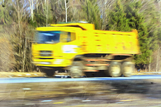 Delivery track speeding on a highway colorful painting looks like picture.