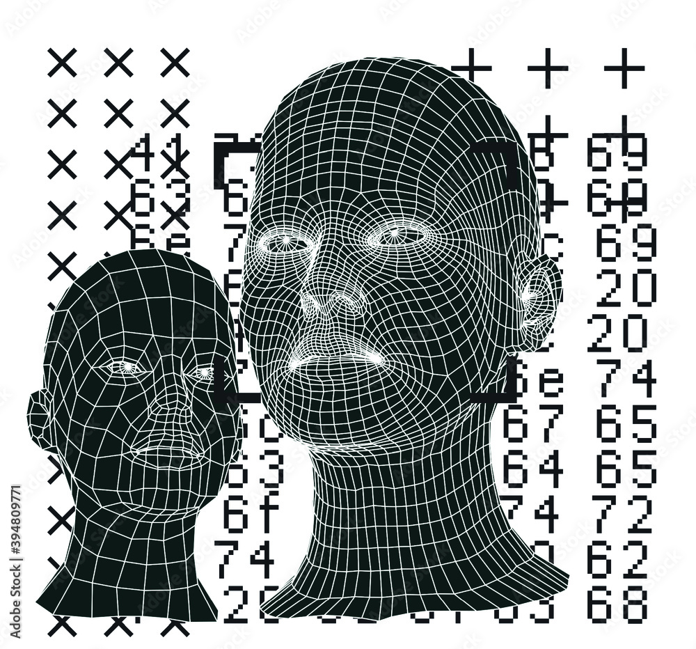 Aufkleber Silhouette of 3d low poly human head. Concept of Artificial intelligence and Neural Network.