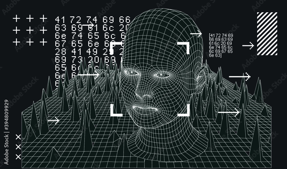 Aufkleber silhouette of 3d low poly human head. concept of artificial intelligence and neural network.