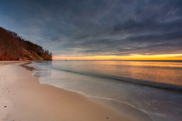 Amazing landscape of the beach at Orlowo cliff before sunrise, Gdynia. Poland