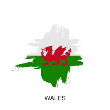 Watercolor painting Wales national flag. Grunge abstract brush stroke welsh Independence day red dragon symbol - Vector  illustration