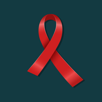 Vector aids red ribbon on the dark background. World AID's day symbol in realistic style. 1 december. Stop aids symbol