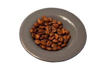 coffee beans on a saucer, photo isolate