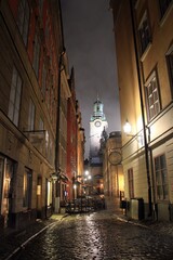 Fototapeta na wymiar Looking towards the Great Church, Gamla Stan, Stockholm.