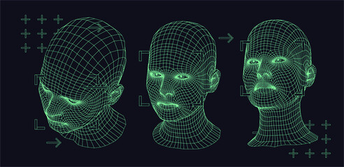 Silhouette of 3d low poly human head. Concept of Artificial intelligence and Neural Network.