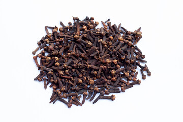Spice dried cloves on white background.