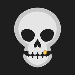 Skull with golden tooth on black background. Jolly Roger