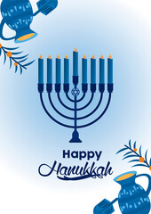 happy hanukkah celebration with blue candelabrum