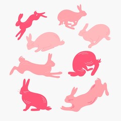 Cute pink rabbit illustration in flat modern style