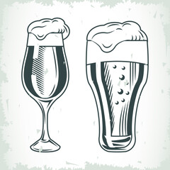 beers cup and glass drinks drawn isolated icons