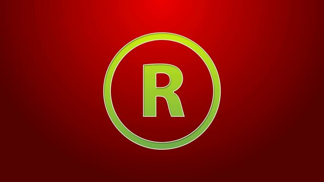 Green line Registered Trademark icon isolated on red background. 4K Video motion graphic animation